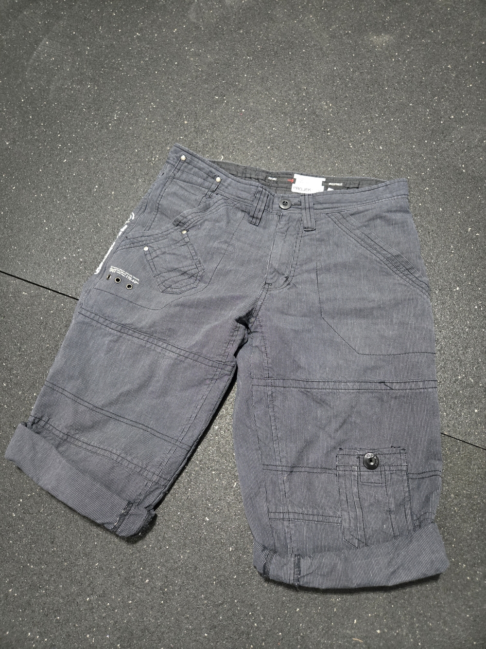 PROJEK Raw Men's Dark Gray Striped Cargo Shorts - Size 30